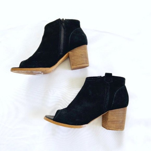 Aldo Black Suede Leather Open Toe Stacked Heel Shoes Heels 6 - Picture 5 of 11